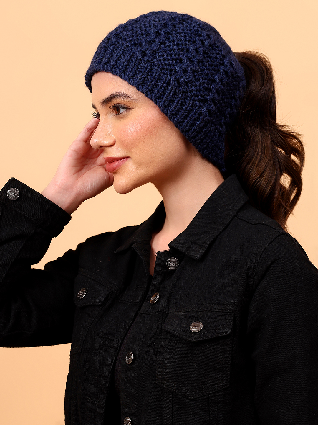 Velvery Self Design Merino Wool Ponytail Cap