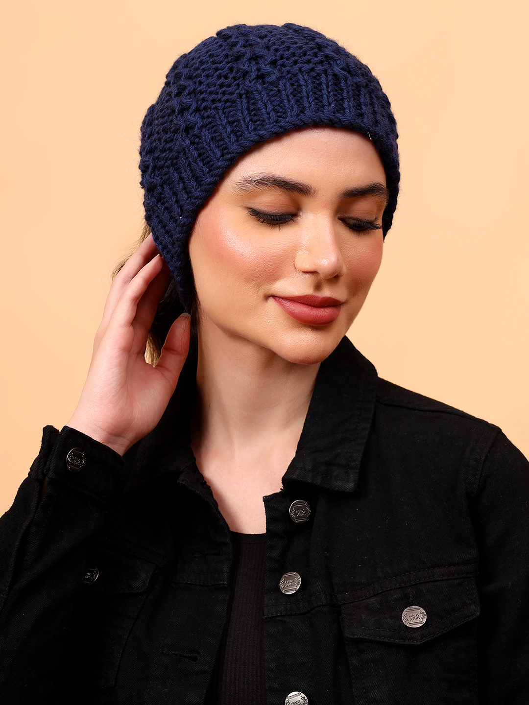 Velvery Self Design Merino Wool Ponytail Cap