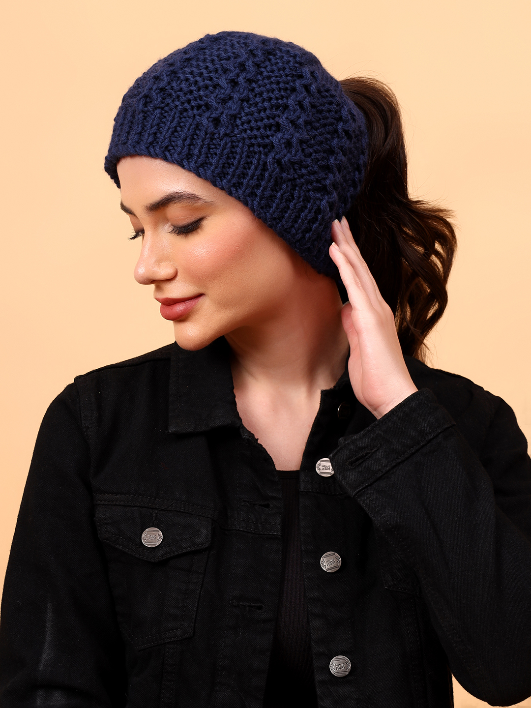 Velvery Self Design Merino Wool Ponytail Cap