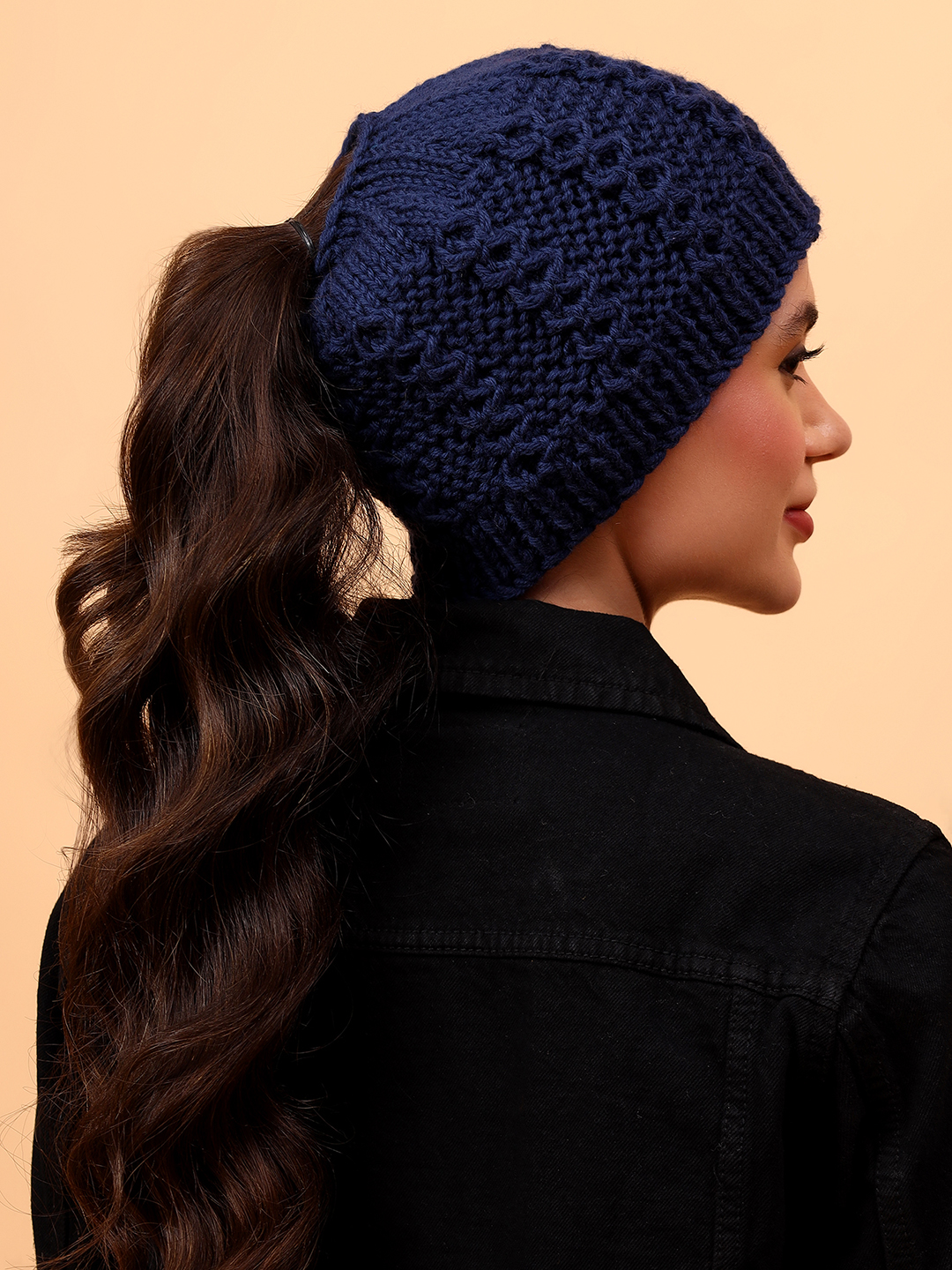 Velvery Self Design Merino Wool Ponytail Cap