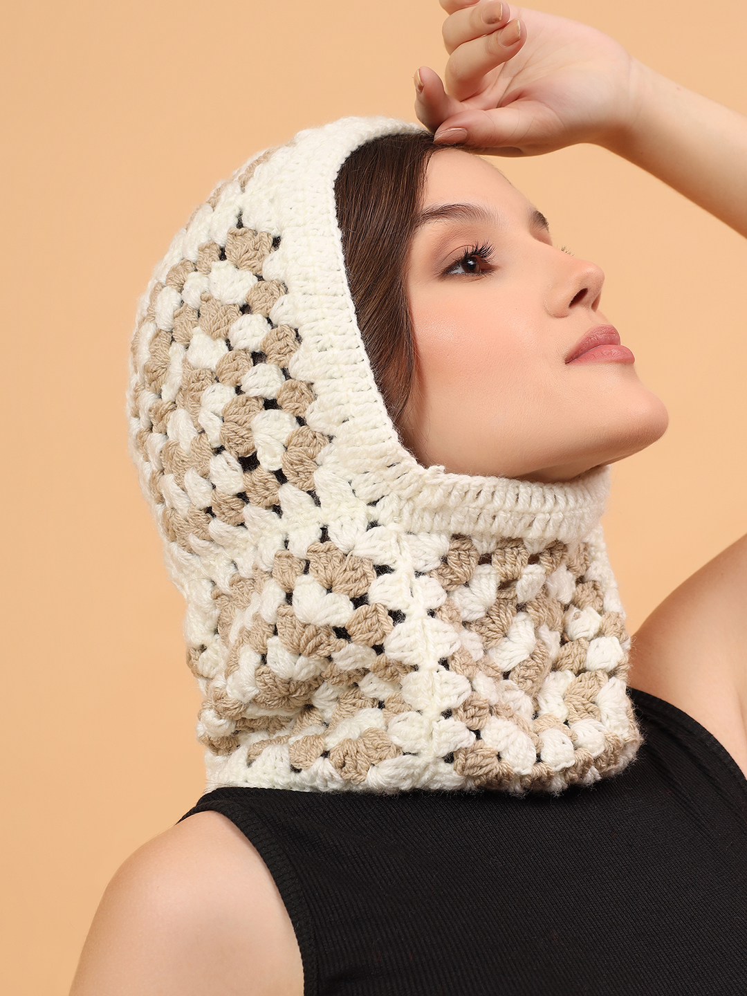 Velvery Crochet Woollen Balaclava - Cream