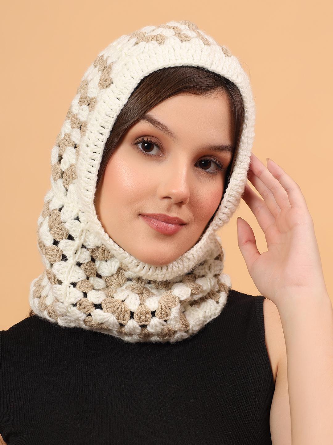 Velvery Crochet Woollen Balaclava - Cream