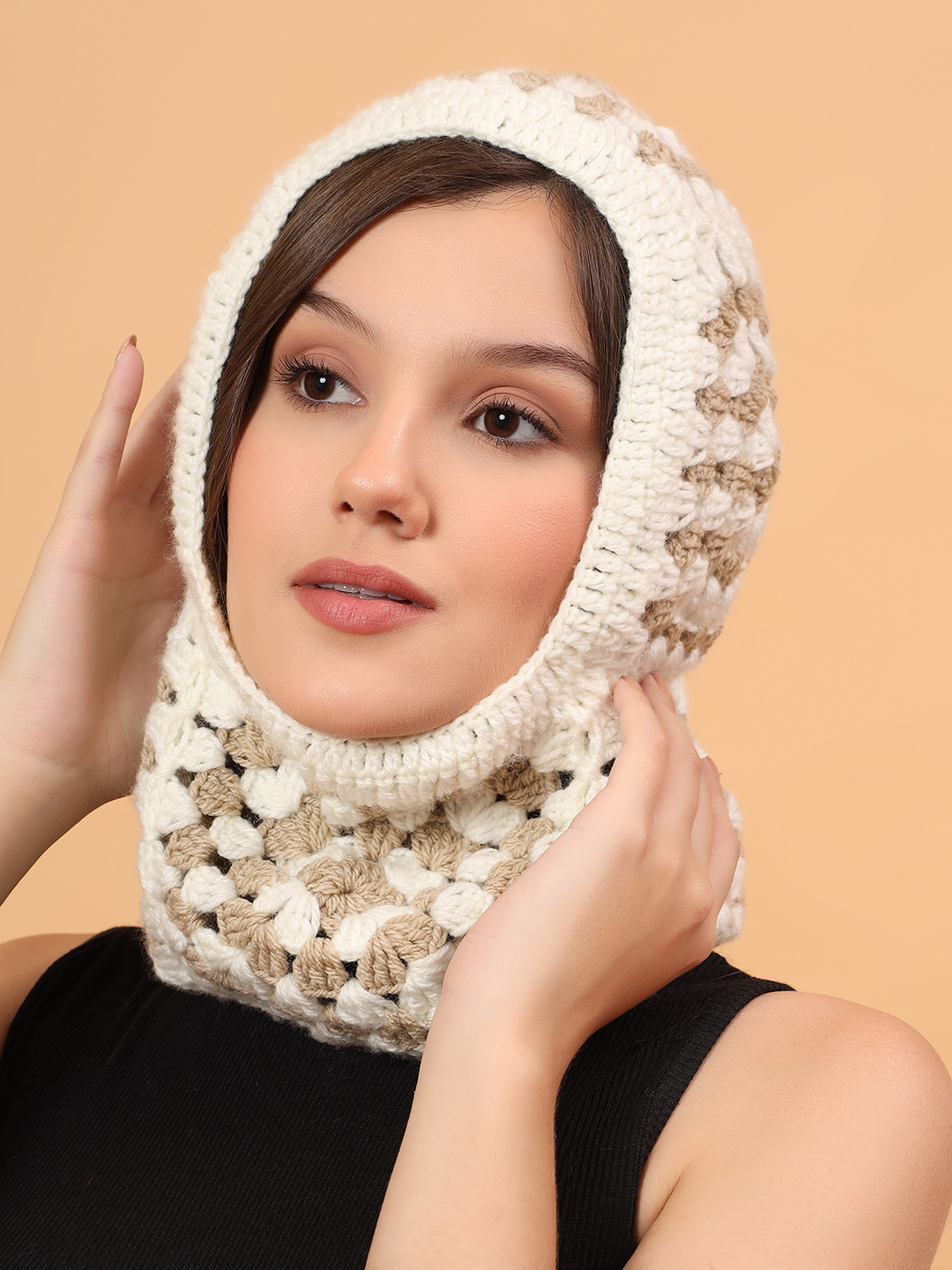 Velvery Crochet Woollen Balaclava - Cream