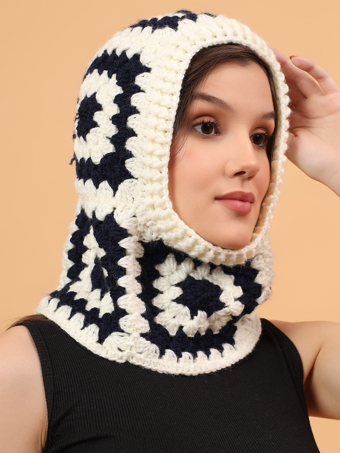 Velvery Crochet Granny Sqaure Balaclava - Black