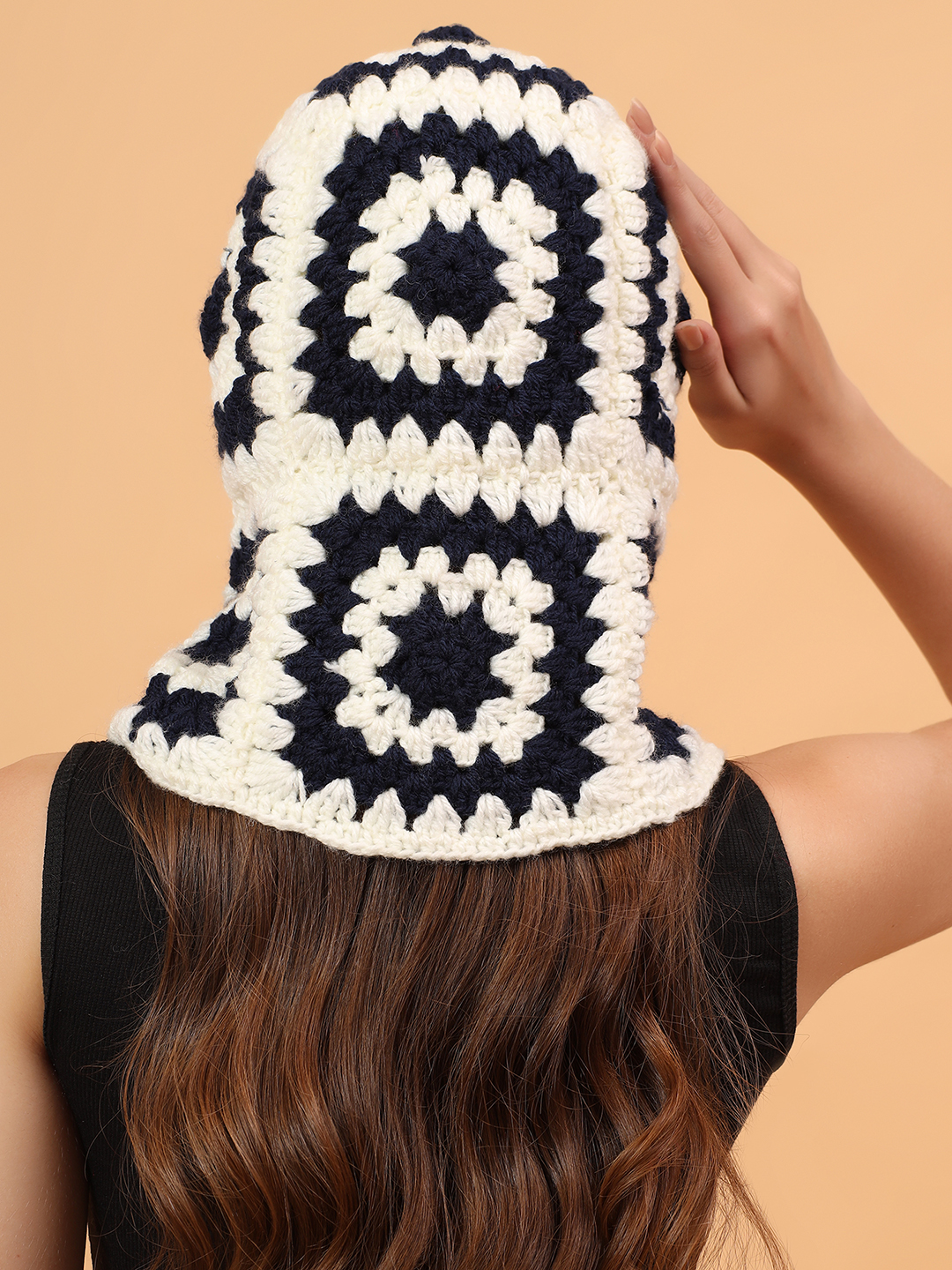 Velvery Crochet Granny Sqaure Balaclava - Black