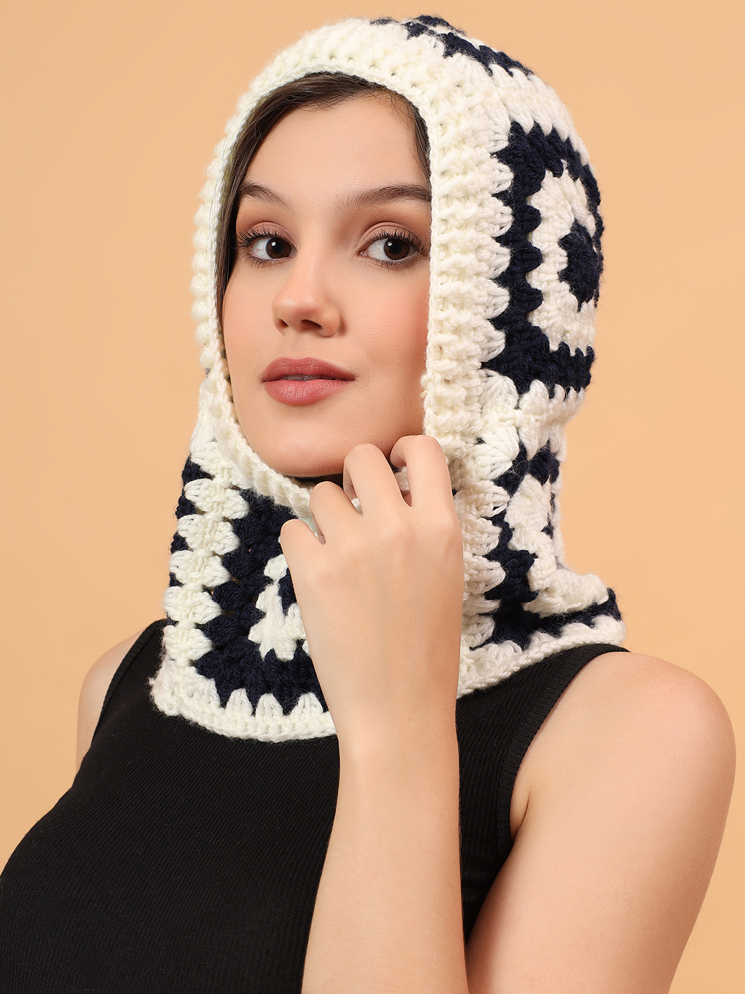 Velvery Crochet Granny Sqaure Balaclava - Black