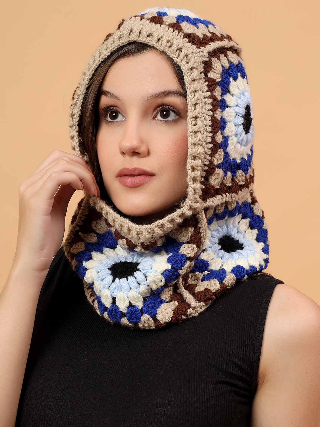 Velvery Crochet Granny Sqaure Balaclava - Multicolor