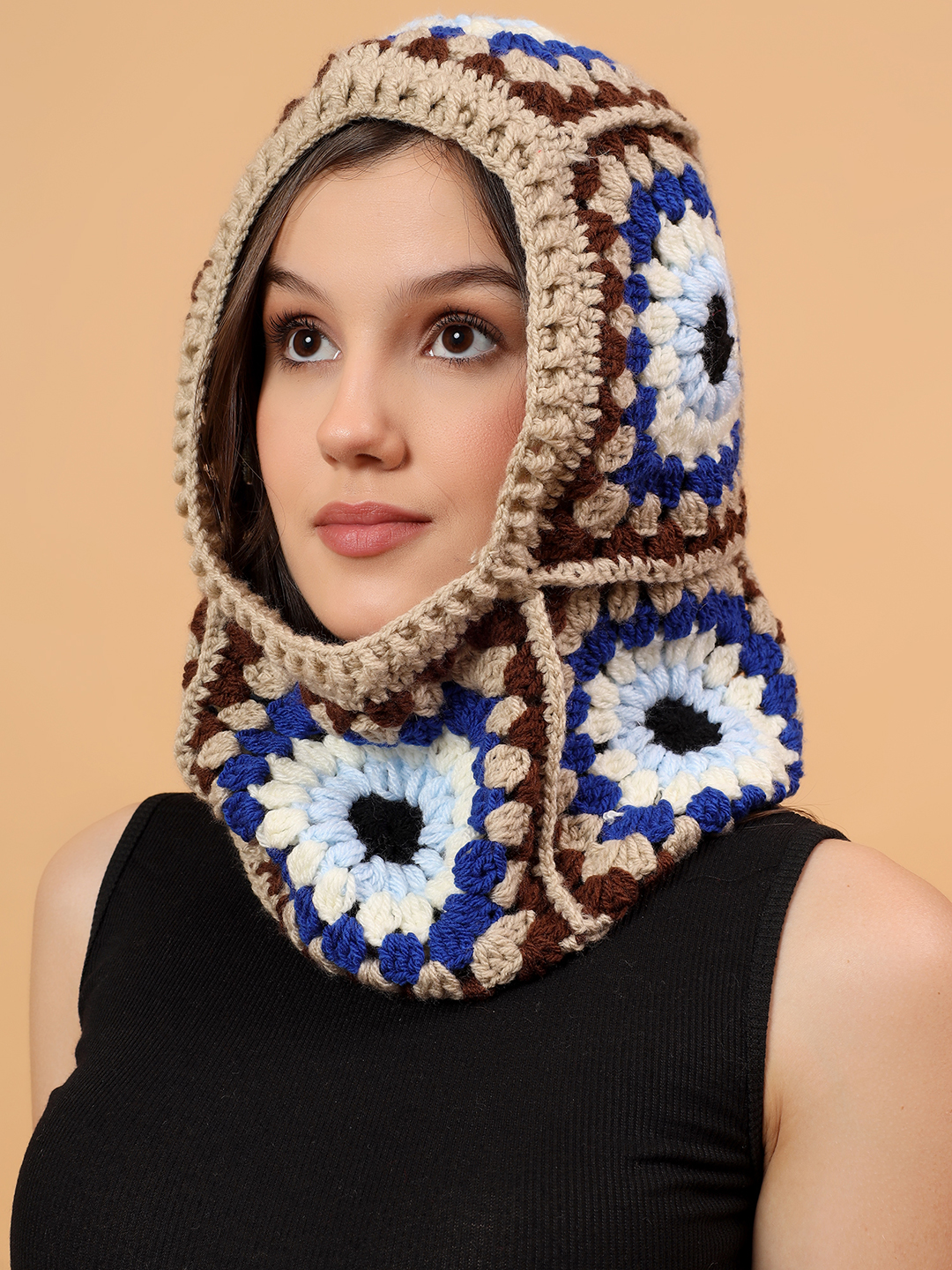 Velvery Crochet Granny Sqaure Balaclava - Multicolor