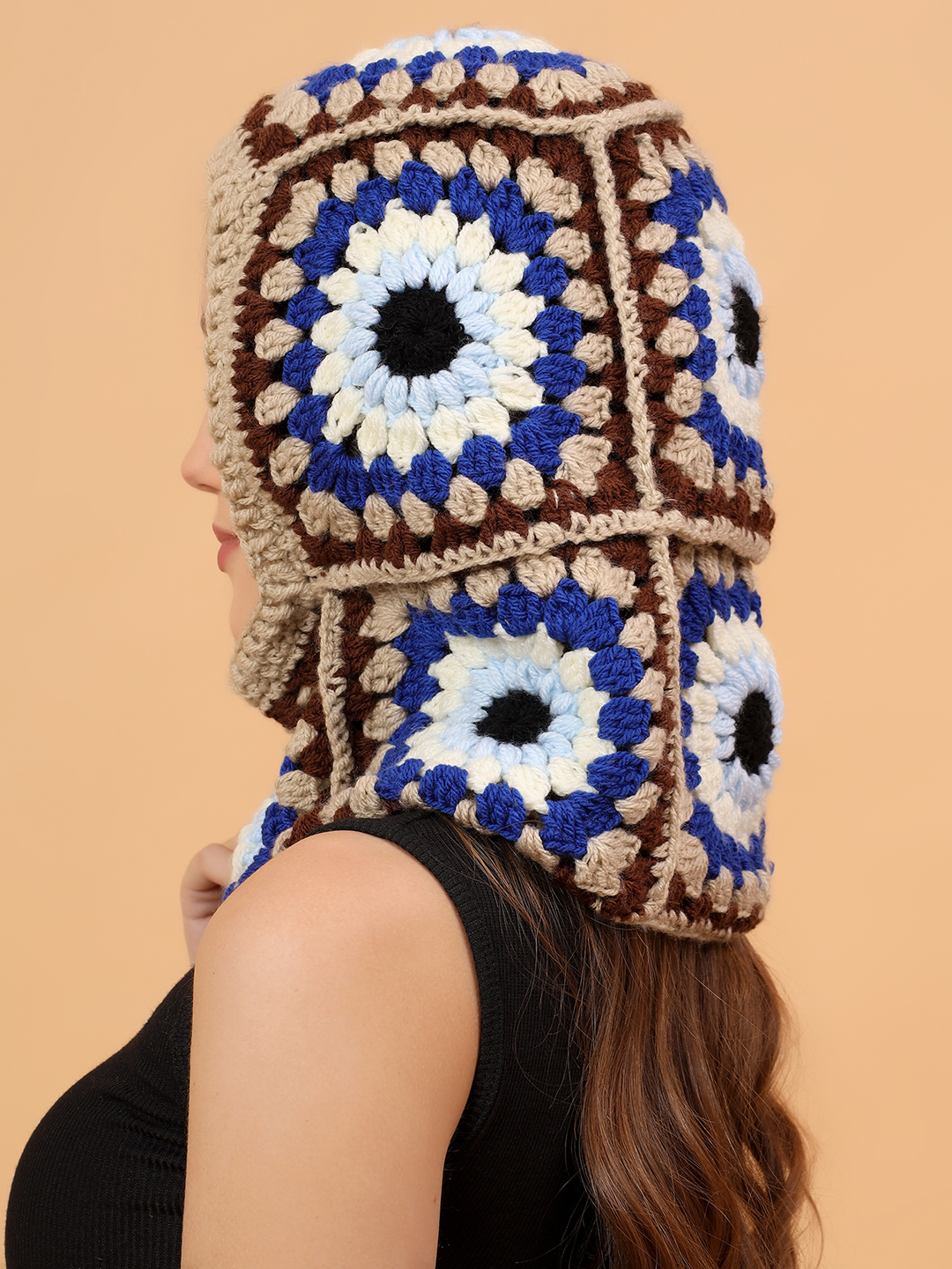 Velvery Crochet Granny Sqaure Balaclava - Multicolor