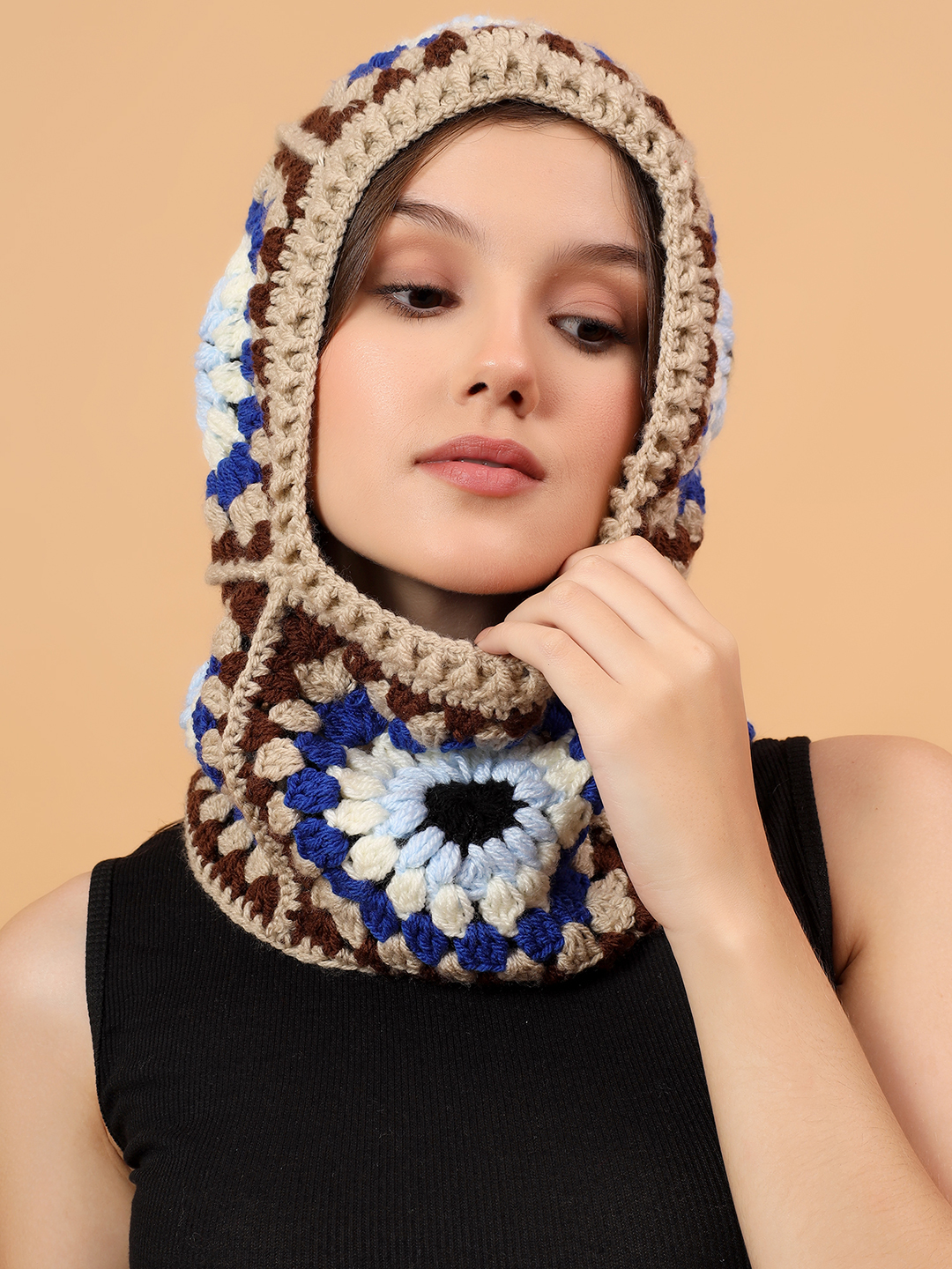 Velvery Crochet Granny Sqaure Balaclava - Multicolor