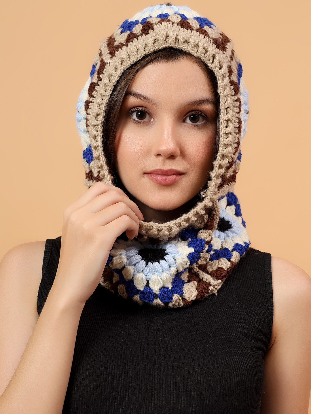 Velvery Crochet Granny Sqaure Balaclava - Multicolor