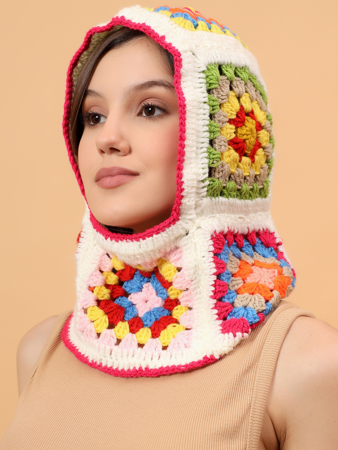 Velvery Crochet Unisex Granny Sqaure Balaclava - Multicolor