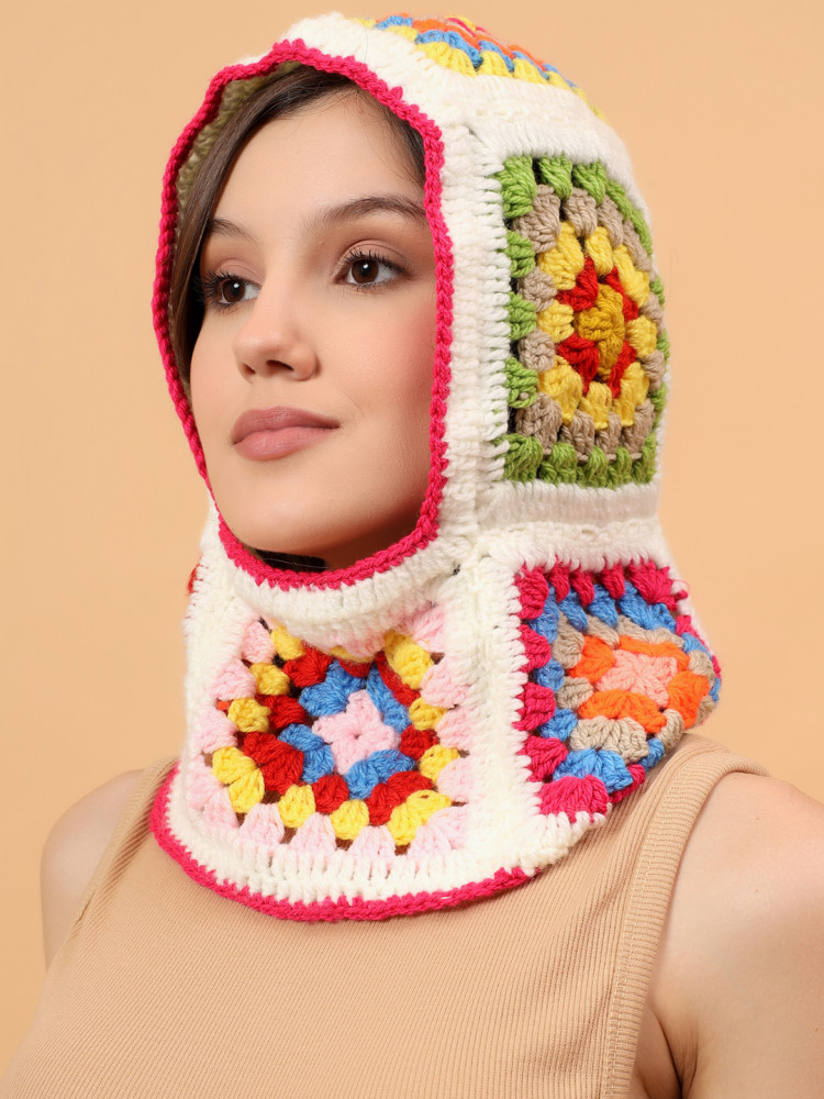 Image of Velvery Crochet Unisex Granny Sqaure Balaclava - Multicolor
