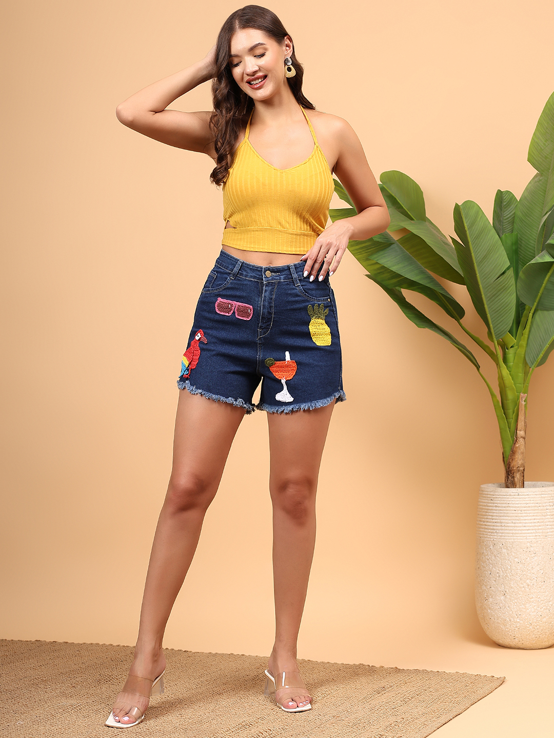 Crochet Funky Patchwork Denim Shorts