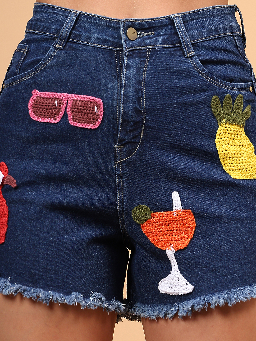 Crochet Funky Patchwork Denim Shorts