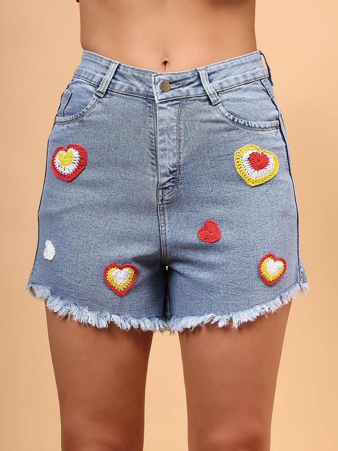 Crochet Heart Denim Shorts