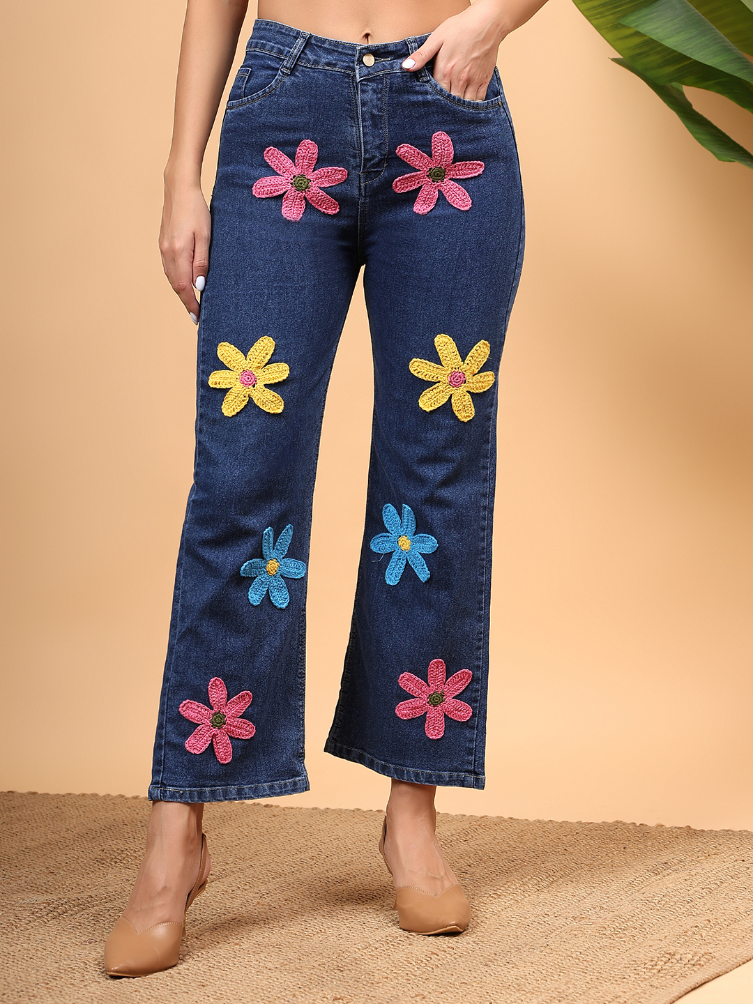 Women Crochet Straight Fit Jeans