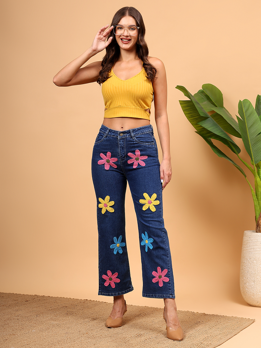 Women Crochet Straight Fit Jeans