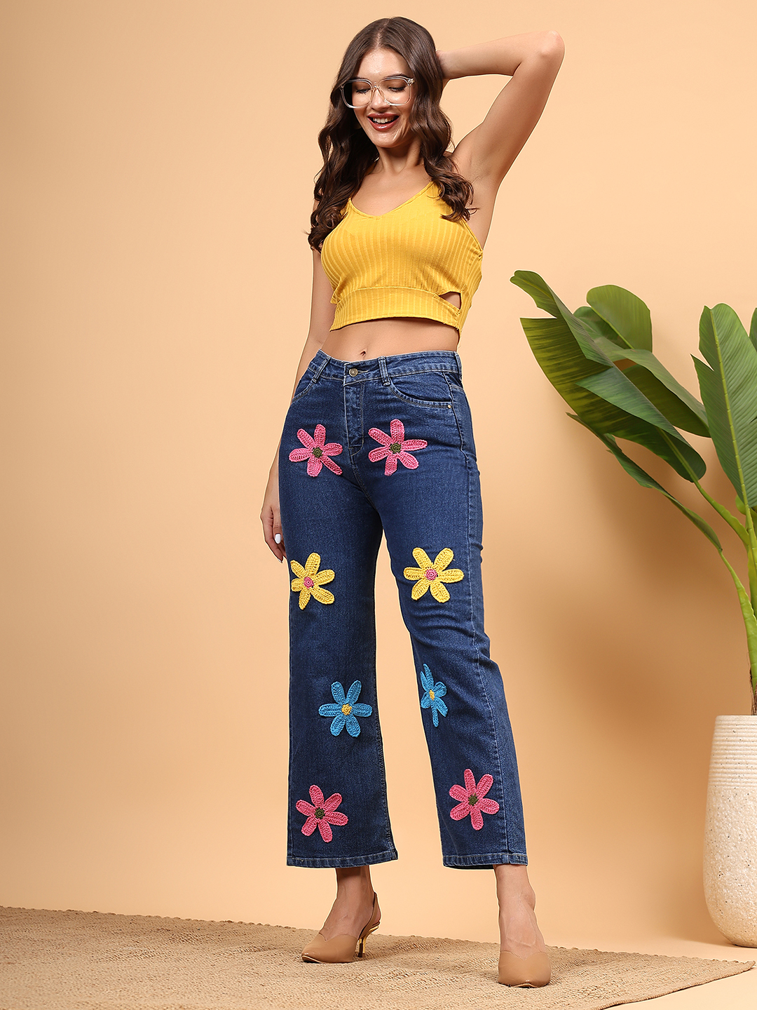 Women Crochet Straight Fit Jeans