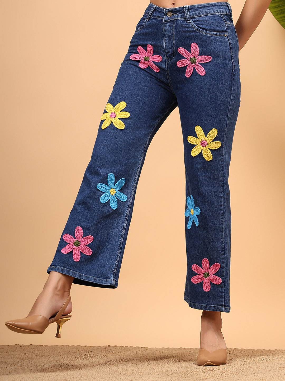 Women Crochet Straight Fit Jeans