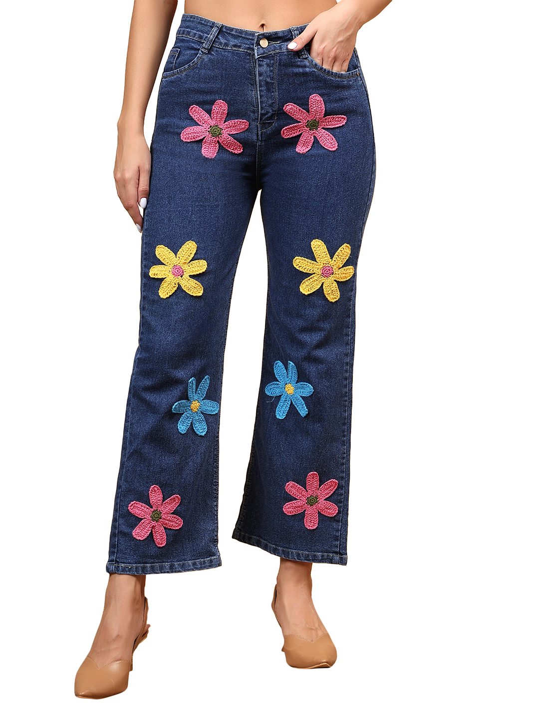 Women Crochet Straight Fit Jeans