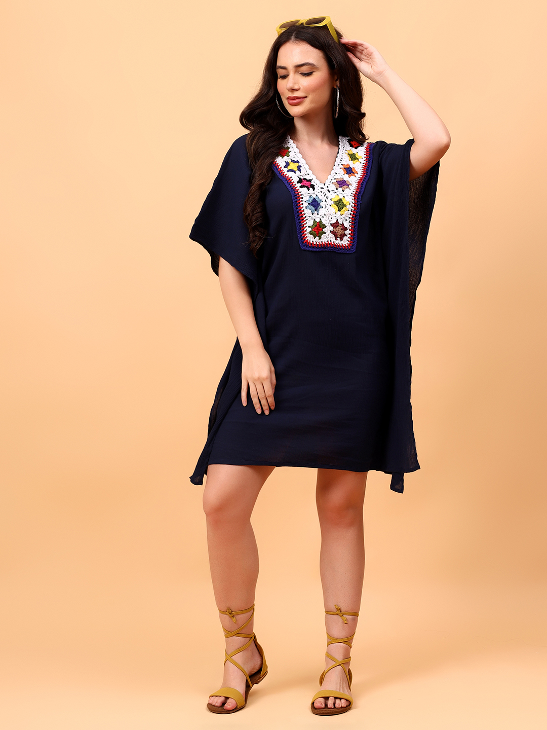 Velvery Kaftan with Crochet Neck