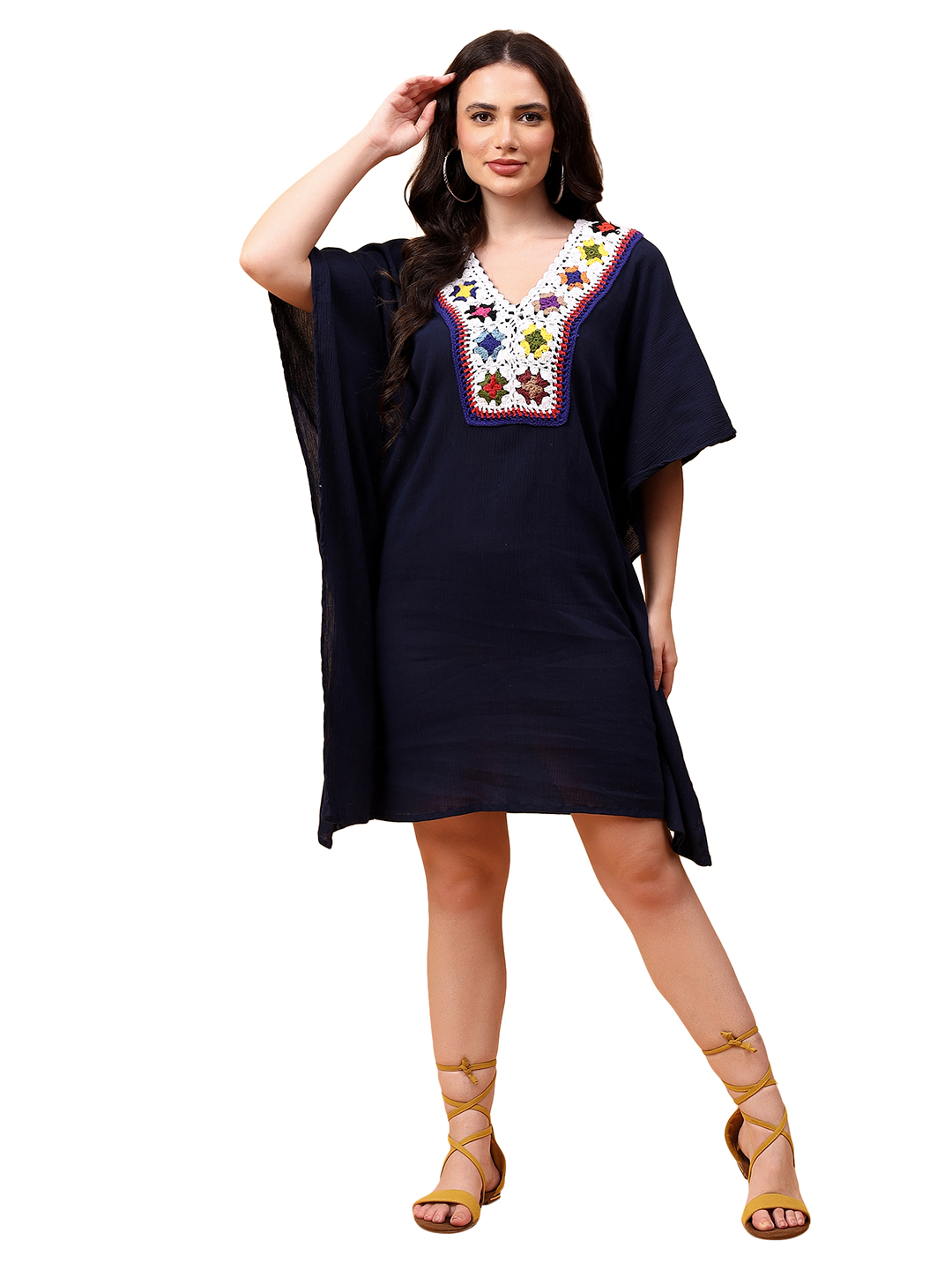 Velvery Kaftan with Crochet Neck