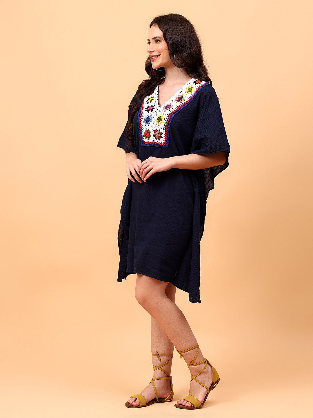 Velvery Kaftan with Crochet Neck
