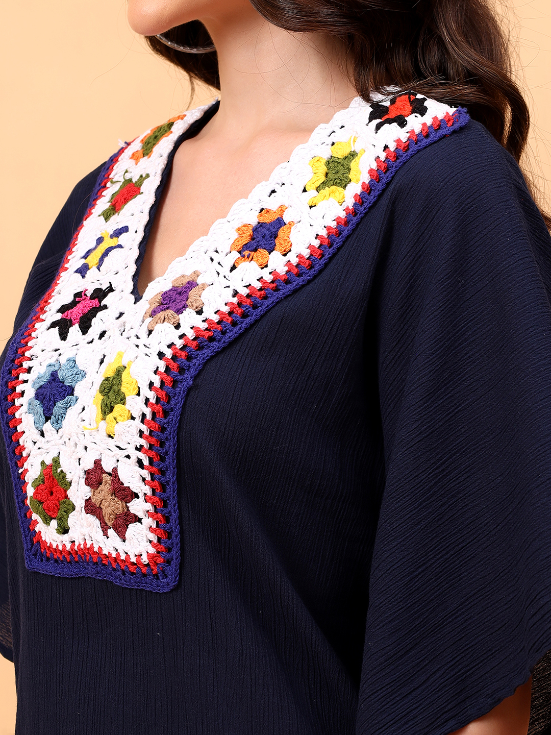 Velvery Kaftan with Crochet Neck