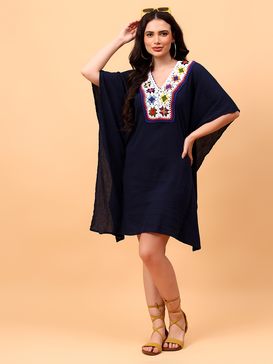 Velvery Kaftan with Crochet Neck