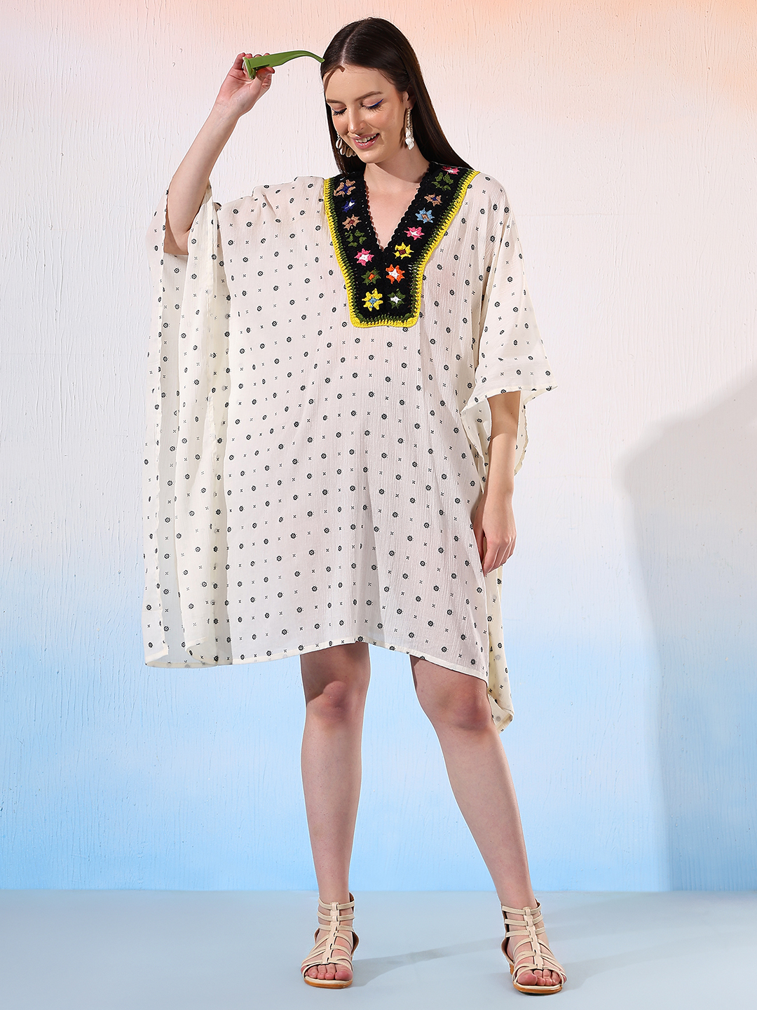 Velvery Kaftan with Crochet Neck