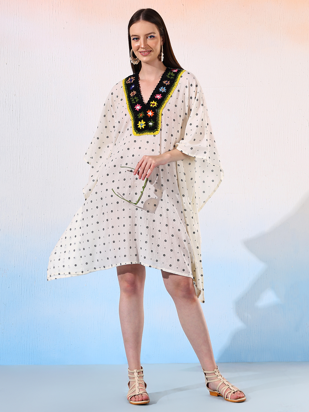 Velvery Kaftan with Crochet Neck