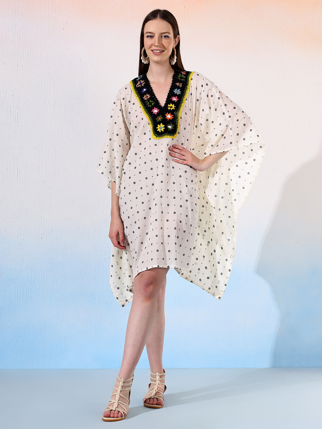 Velvery Kaftan with Crochet Neck