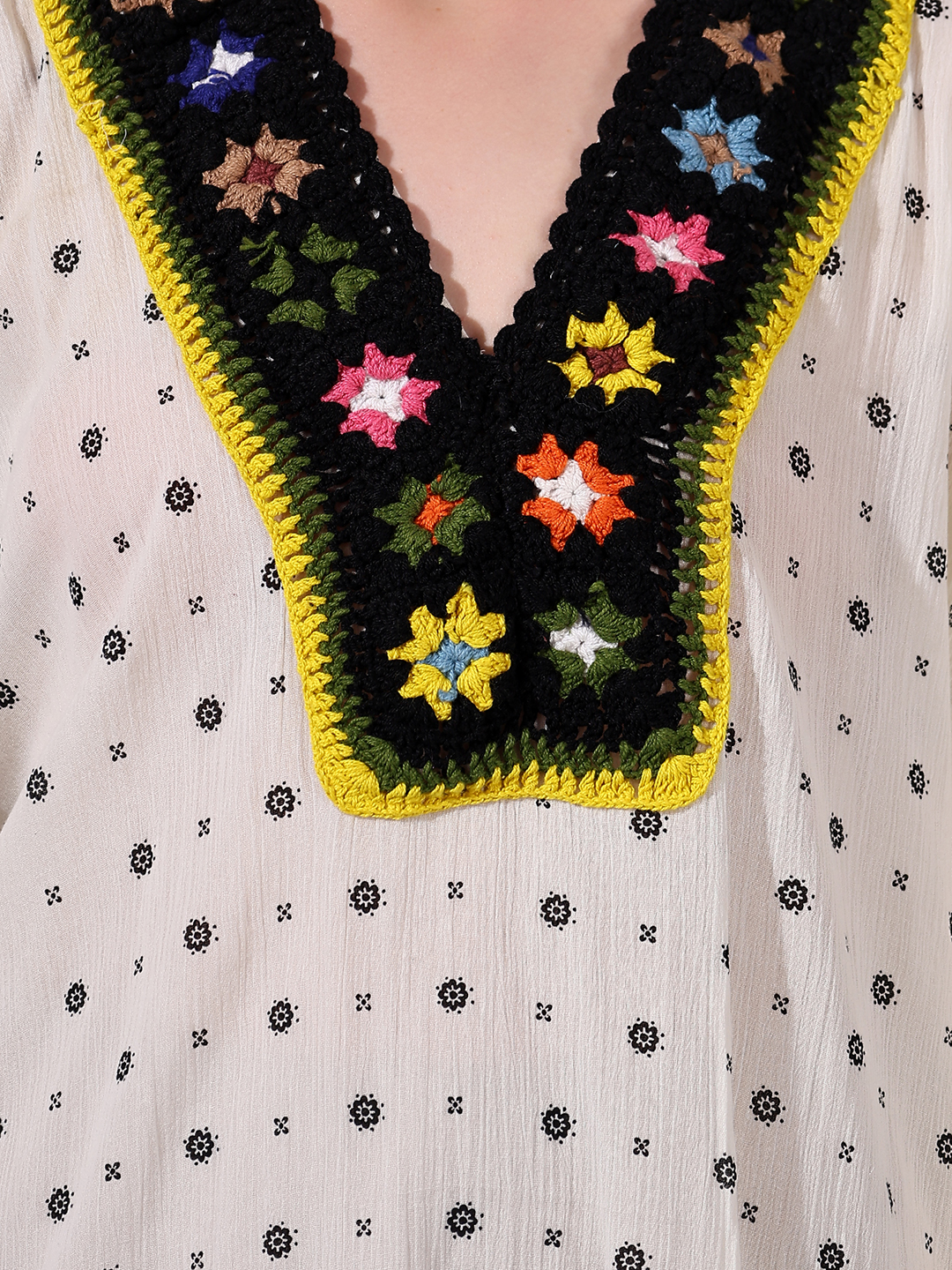 Velvery Kaftan with Crochet Neck