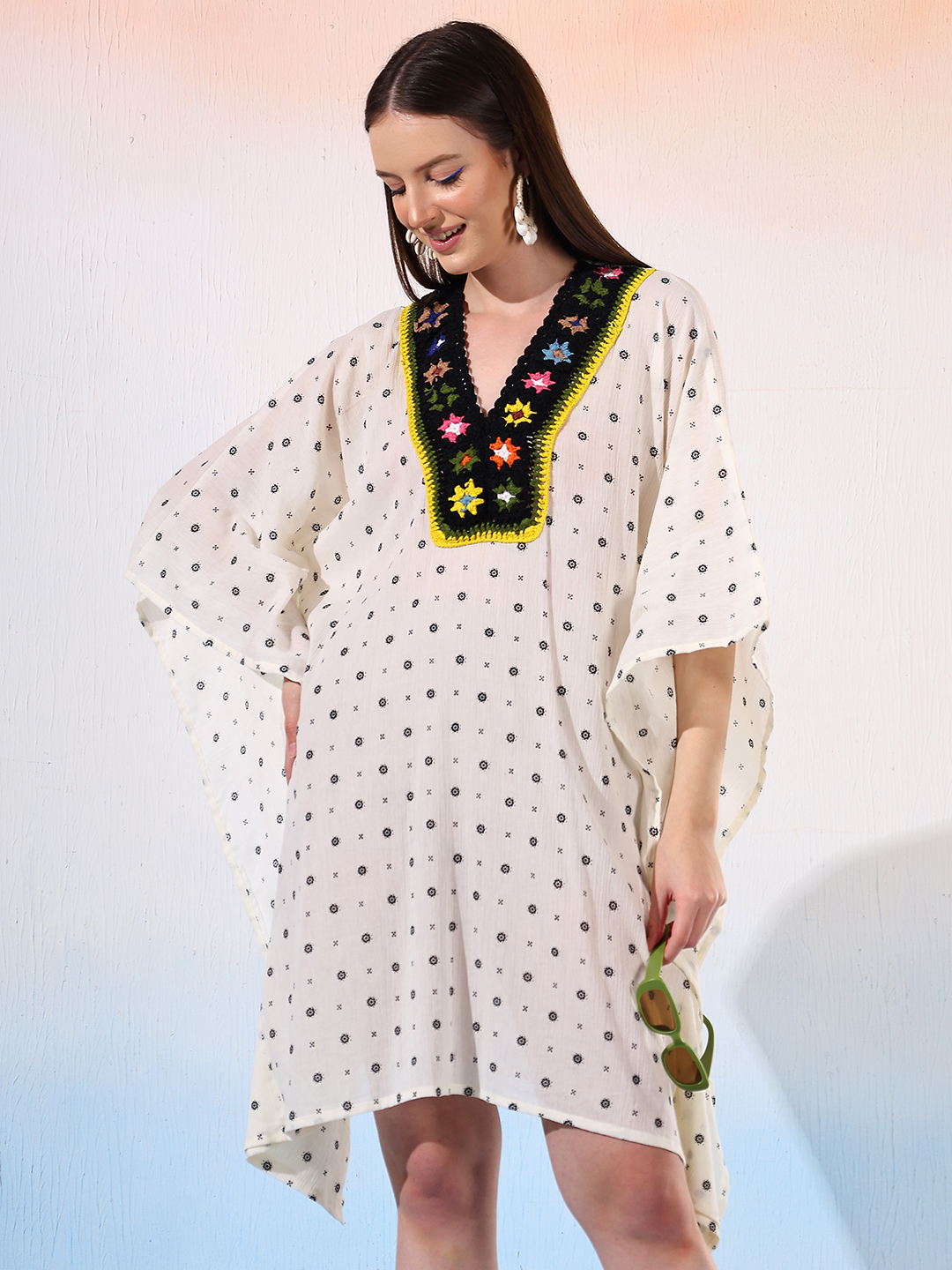 Velvery Kaftan with Crochet Neck