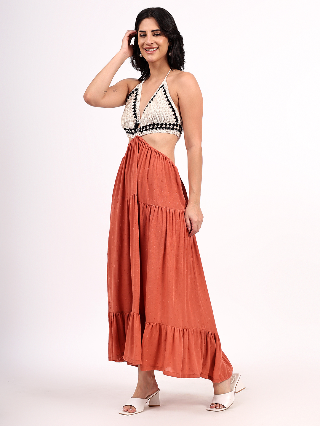 Velvery Handmade Crochet Halterneck Cotton Maxi