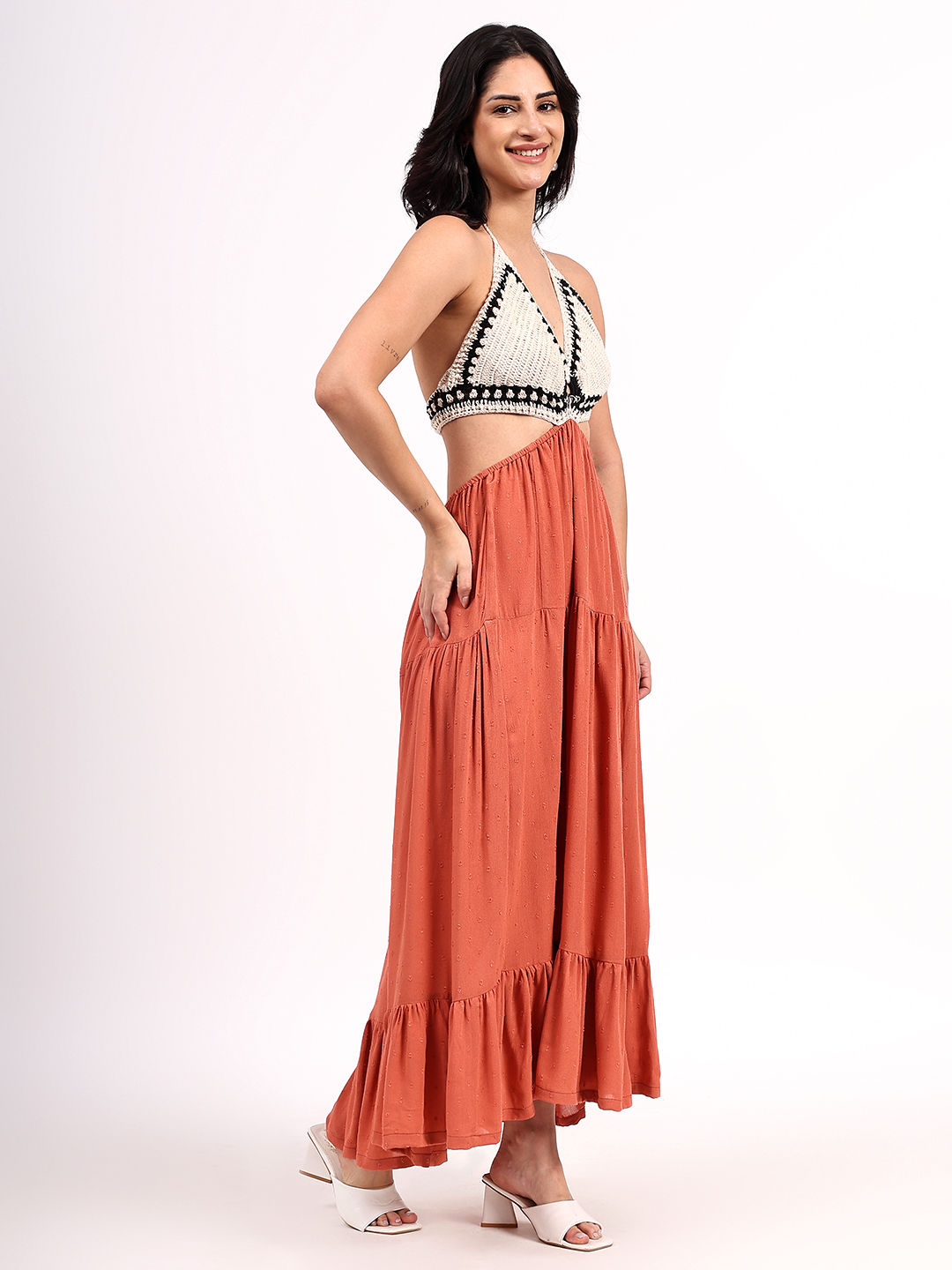 Velvery Handmade Crochet Halterneck Cotton Maxi