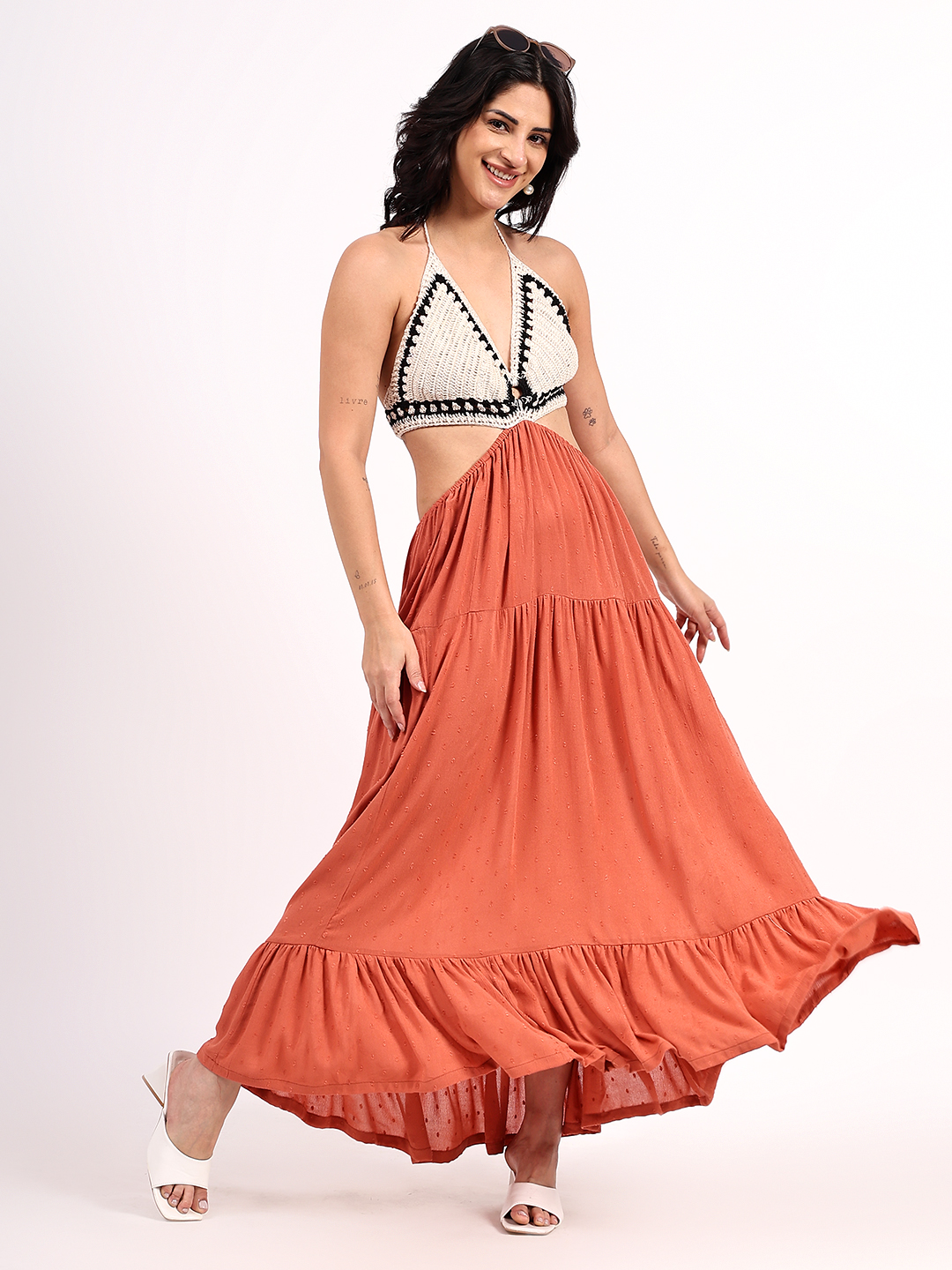 Velvery Handmade Crochet Halterneck Cotton Maxi