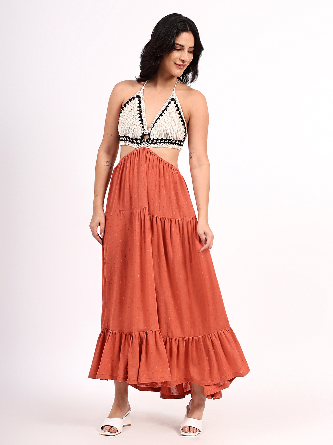 Velvery Handmade Crochet Halterneck Cotton Maxi