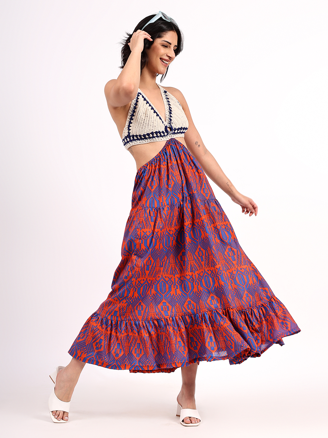 Velvery Handmade Crochet Halterneck Cotton Maxi Dress