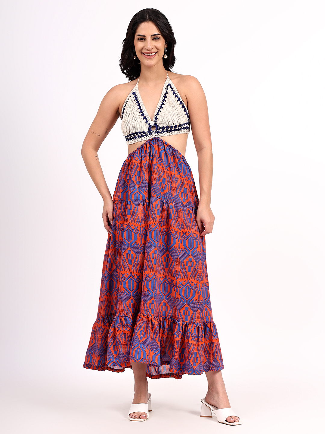 Velvery Handmade Crochet Halterneck Cotton Maxi Dress
