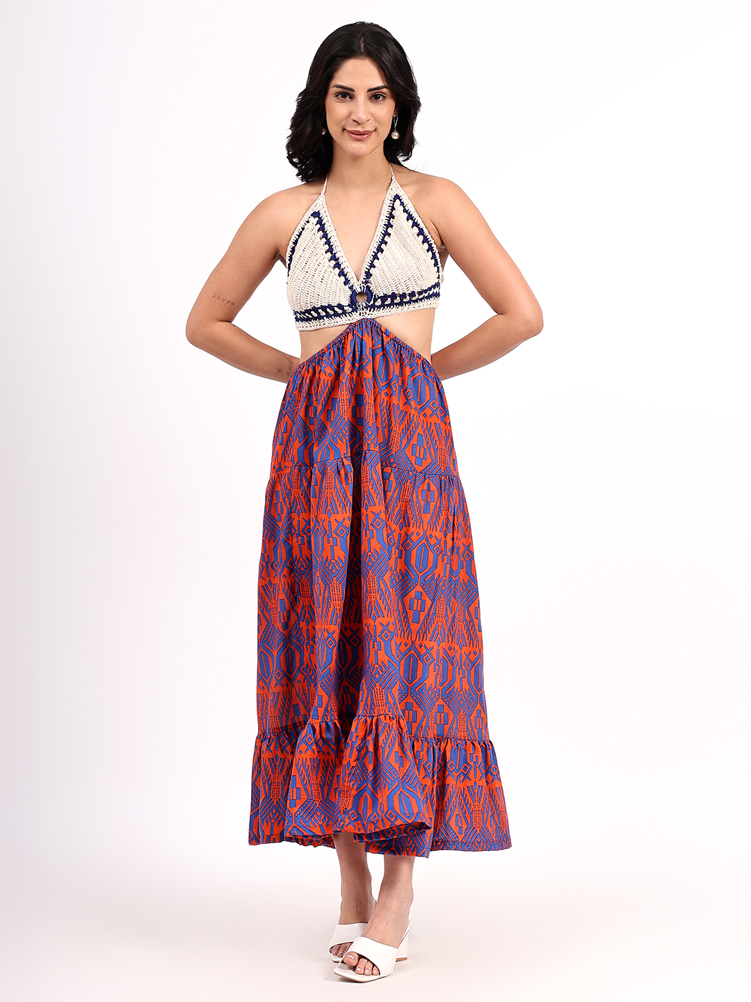Velvery Handmade Crochet Halterneck Cotton Maxi Dress