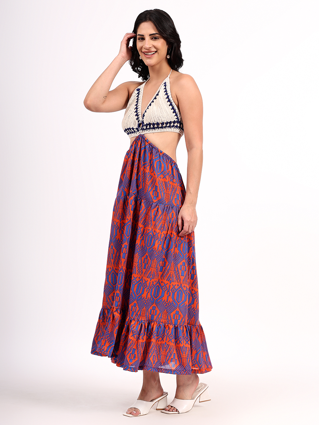 Velvery Handmade Crochet Halterneck Cotton Maxi Dress