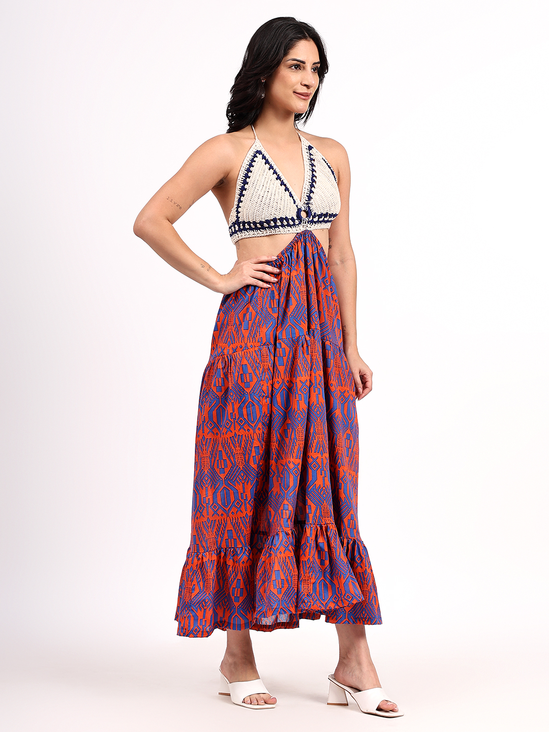 Velvery Handmade Crochet Halterneck Cotton Maxi Dress