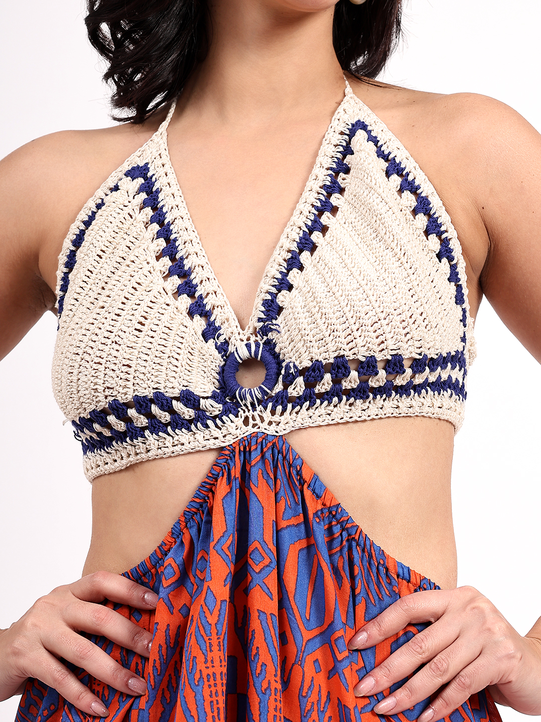 Velvery Handmade Crochet Halterneck Cotton Maxi Dress