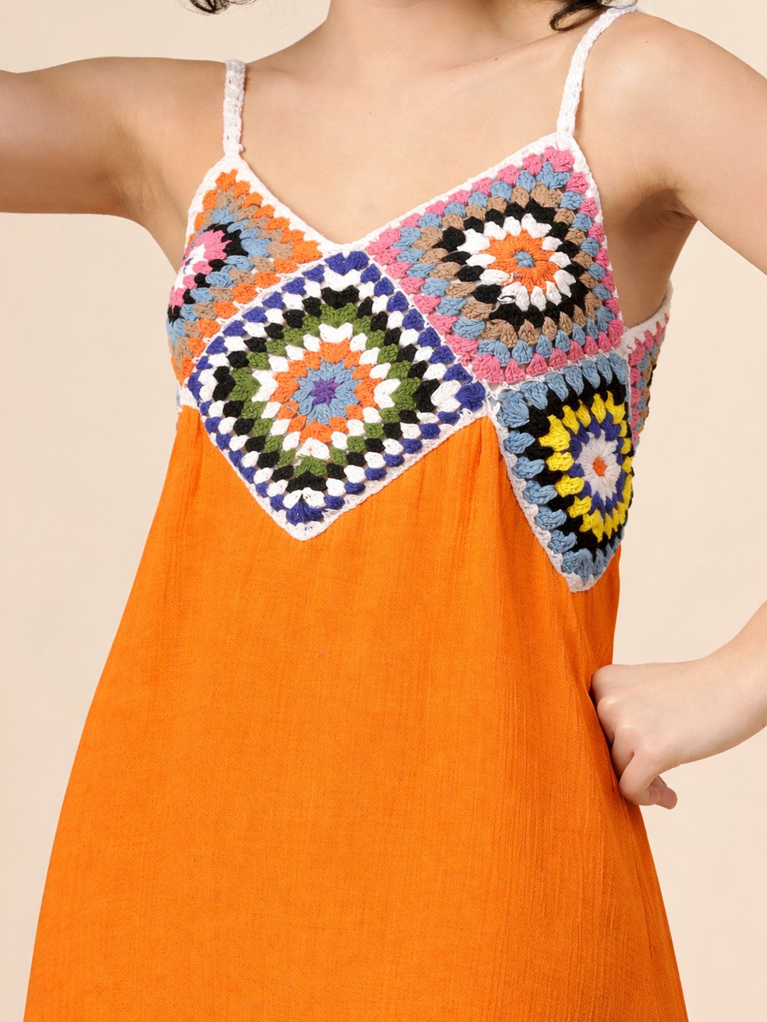 Velvery Handmade Crochet Summer Dress - Orange