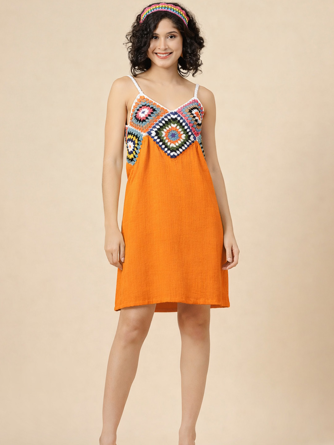 Velvery Handmade Crochet Summer Dress - Orange