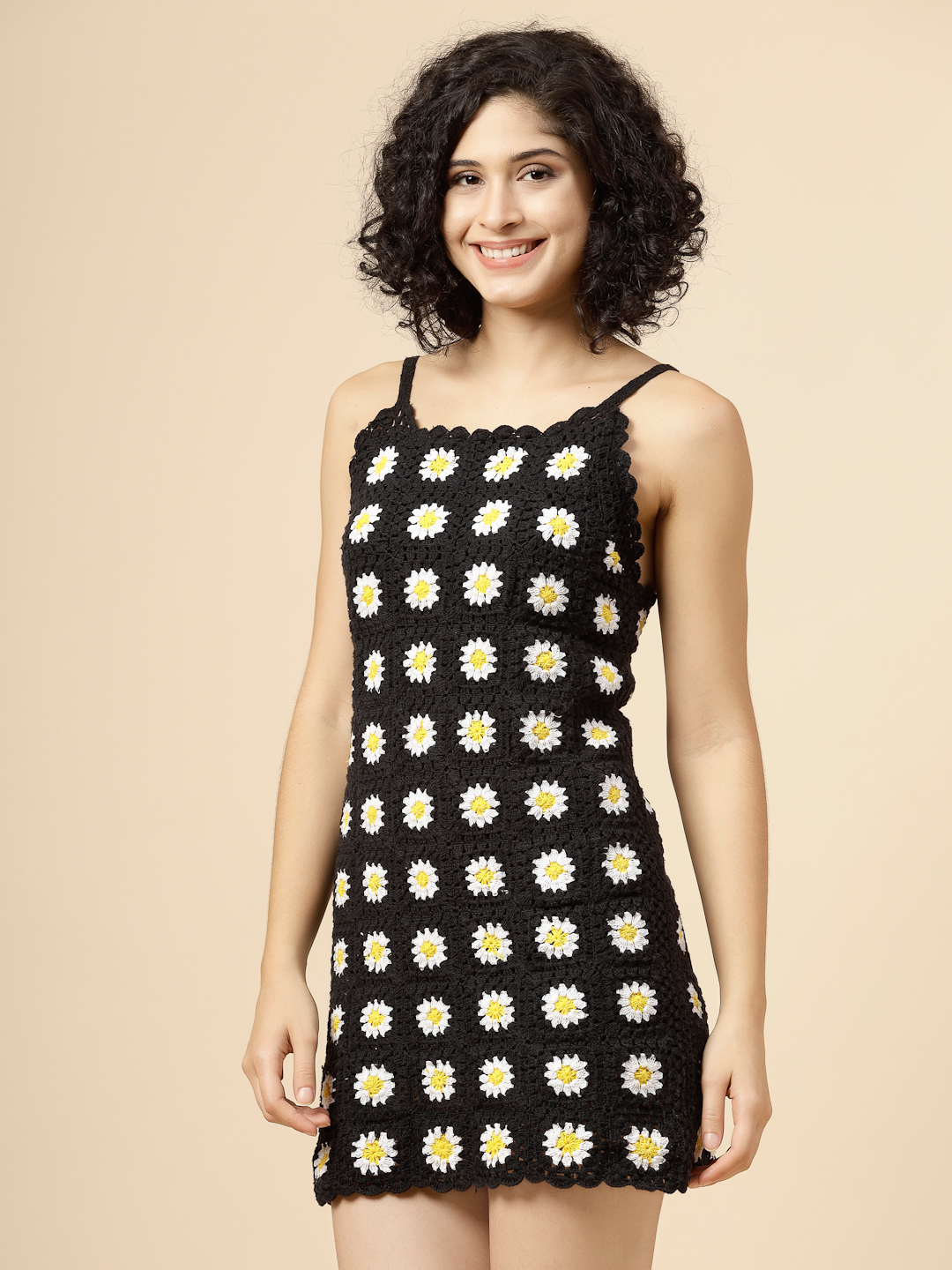 Crochet Sunflower Midi - Black Beachwear Dresses