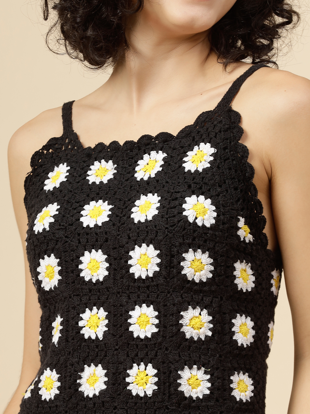 Crochet Sunflower Midi - Black Beachwear Dresses