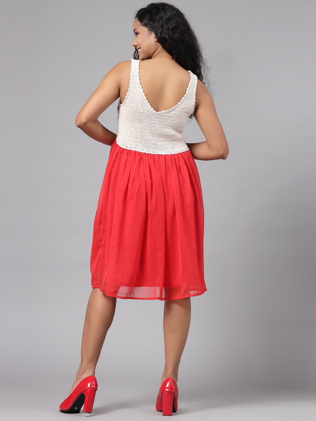 Bohemian Crochet Dress with Floral Emboirdery - Red